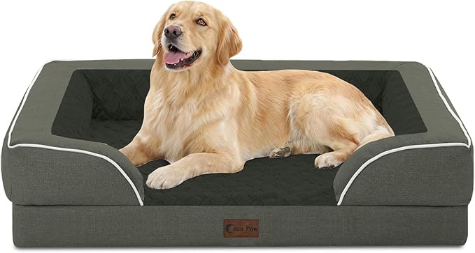 Casa Paw Orthopedic Dog Beds for Large Sized Dogs, Waterproof Memory Foam Large Pet Bed with Sides 36x27Inch, Non-Slip and Egg-Crate Foam Big Dog Couch Bed with Removable Washable Cover, Dark Green
