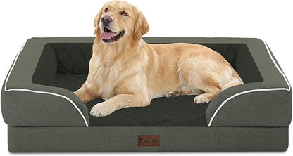 Casa Paw Orthopedic Dog Beds for Large Sized Dogs, Waterproof Memory Foam Large Pet Bed with Sides 36x27Inch, Non-Slip and Egg-Crate Foam Big Dog Couch Bed with Removable Washable Cover, Dark Green