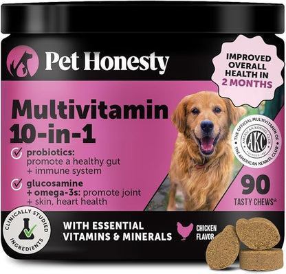 Multivitamin Dog Supplement, Glucosamine Chondroitin for Dogs, Probiotics, Omega Fish Oil, Dog Supplements & Vitamins, Vitamins for Skin and Coat Allergies (Chicken 90 ct)