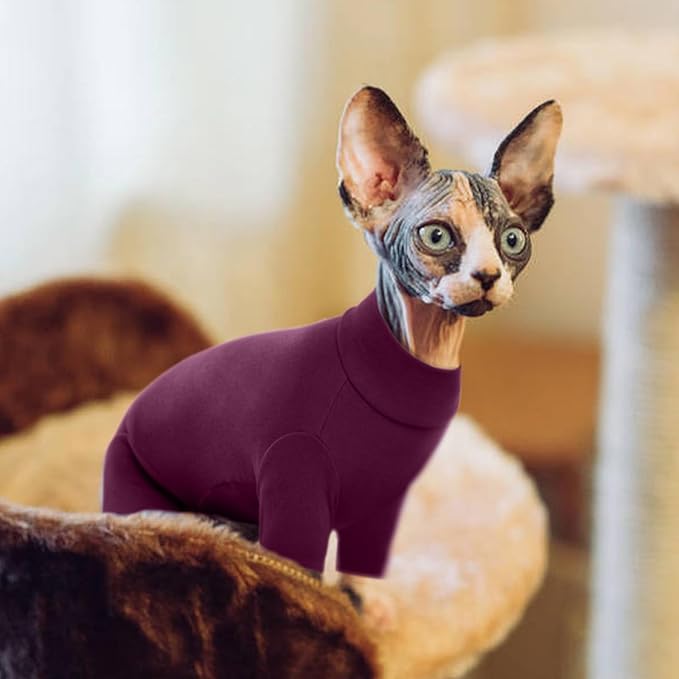 ROZKITCH Hairless Cat Sweater, Breathable Soft Jumpers for Sphynx Only, Coat with Four Legs, Warm Sweater T-Shirt Cat Pajamas Jumpsuit Vest Cornish Rex, Devon Rex, Peterbald Purple S
