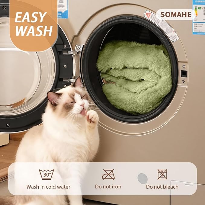 SOMAHE Self-Warming Cat Bed, Plush Faux Fur Pet Bed Mat with Anti-Slip Bottom, Ultra Soft Heated Bed for Cats & Medium Dogs, Cozy Fluffy Pad for Couch & Crate, Machine Washable, 27x20 Inch Green