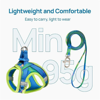 Cat Harness and Leash Set, Step-in Escape Proof Adjustable Vest Harness for Small Medium Large Cats, Lightweight Soft Breathable Reflective Kitten Harness for Walking Travel, Camping(Hawaii Green, M)