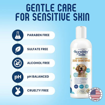 Scrubby Tails Organic Dog Shampoo - Puppy Oatmeal Shampoo for Itchy Skin Relief - Hypoallergenic for Sensitive Skin, for Dogs of All Ages, Deodorizes, Tearless, Made in USA, 16oz (Vanilla Ice Cream)