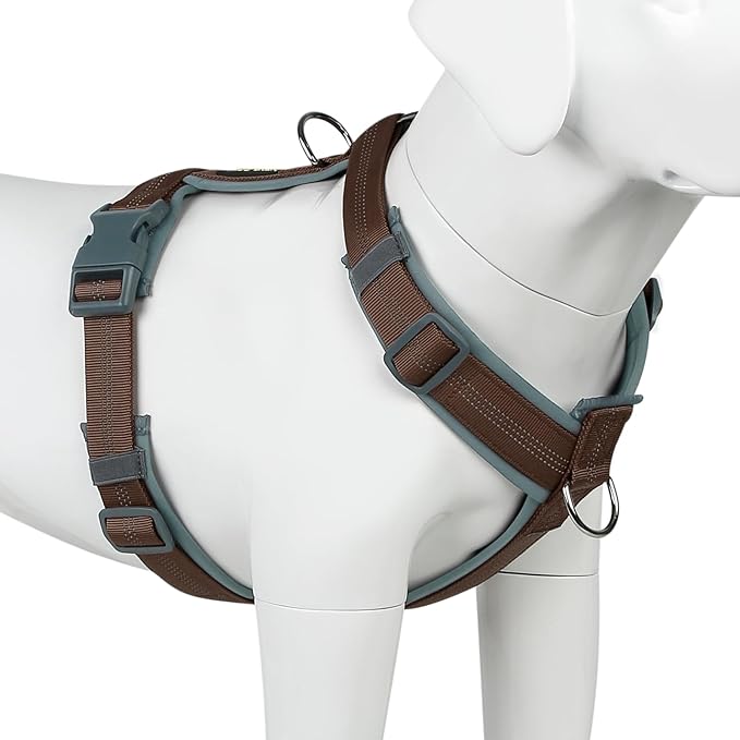 Plutus Pet No Pull Dog Harness, Adjustable Nylon Harness with Soft Padding, Reflective and Heavy Duty Dog Harness for Small, Medium, Large Dogs(Chocolate, S)