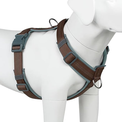 Plutus Pet No Pull Dog Harness, Adjustable Nylon Harness with Soft Padding, Reflective and Heavy Duty Dog Harness for Small, Medium, Large Dogs(Chocolate, L)