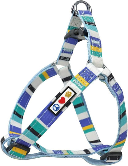 Pawtitas Multicolor Step-in Dog Harness – Adjustable No-Pull Vest for Puppies to Seniors, Safe & Comfortable XS Blue/Teal/Yellow