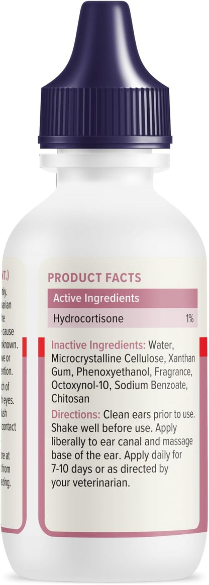 Vetnique Oticbliss Medicated Cat & Dog Ear Cleaner Drops - Dog Ear Infection Treatment with 1% Hydrocortisone to Soothe Itching, Redness, & Swelling - Vet Recommended