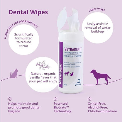 Vetradent Dental Wipes, 60 ct