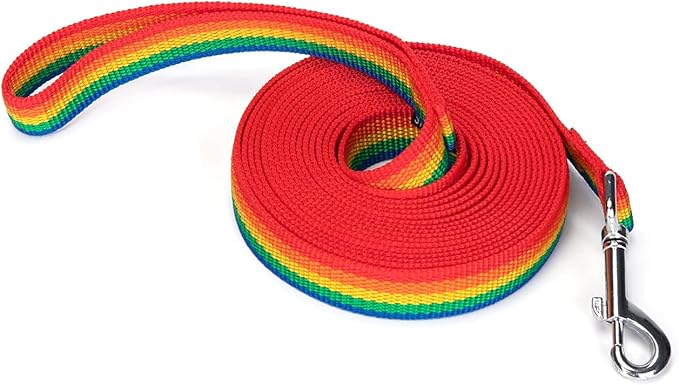 Siumouhoi Strong Durable Nylon Dog Training Leash, 1 Inch Wide Traction Rope, 6 ft 10ft 15ft Long, for Small and Medium Dog (Rainbow, 15 Feet)