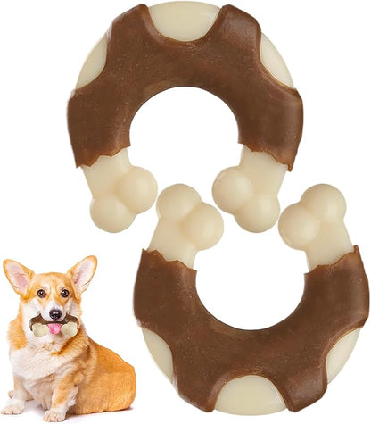 Geeyteek Durable Nylon Dog Toys, 2 Pack Tough Chew Toys for Aggressive Chewers, Beef-Flavored Hoof-Shaped Dog Chew Bones for Large/Medium Breed Dogs, Teeth Cleaning and Anxiety Relief