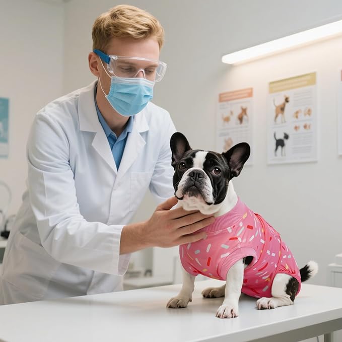 Kuoser Dog Recovery Suit Female, Soft Puppy Surgery Suit, Dog Recovery Suit After Surgery, Post-Op Onesie for Female & Male Dogs, Soft Protective Wear, PinkRibbon S
