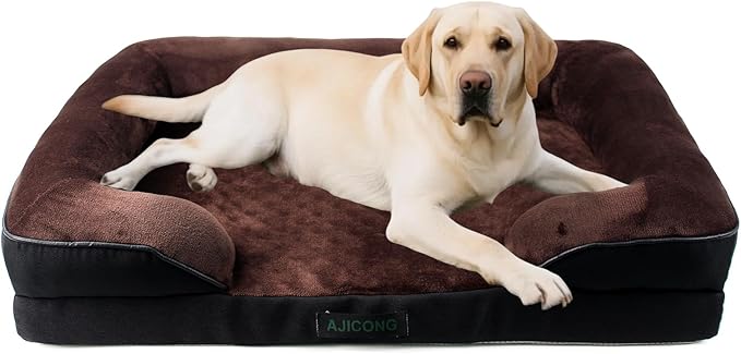 Orthopedic Egg-Shaped Sponge Dog Bed Medium Size Dog with Sides, Removable Cover and Non-Slip Bottom (Brown, 42 * 32 * 8.5)