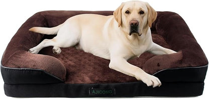 Orthopedic Egg-Shaped Sponge Dog Bed Medium Size Dog with Sides, Removable Cover and Non-Slip Bottom (Brown, 42 * 32 * 8.5)
