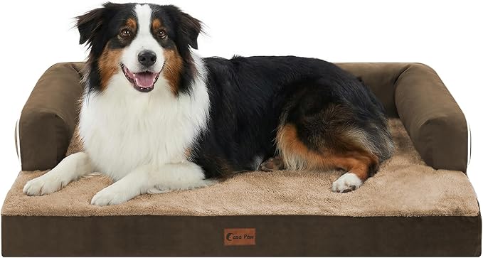 Casa Paw Orthopedic Dog Beds for Large Sized Dogs, Waterproof Egg Crate Foam Medium Dog Couch Beds for Crate 35x22Inch, Washable Pet Beds with Removable Cover and Nonskid Bottom, Brown