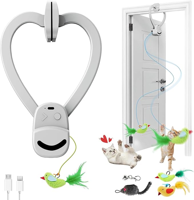 CATPICK Interactive Cat Toys for Indoor Cats Automatic Electric Flying Bird Feather Mouse Toy - Best Kitten & Adult Cat Enrichment Mouse cat Toy Hanging Electric Kitty Toys for Bored Cats