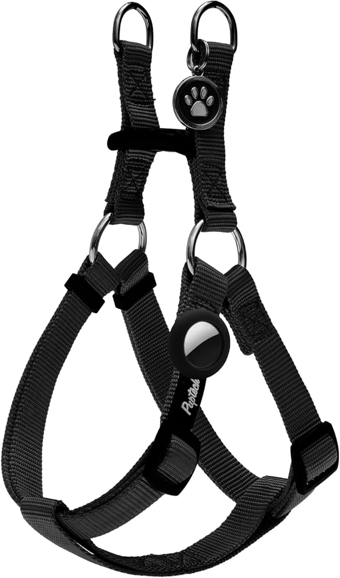 PUPTECK No Pull Dog Harness Soft Adjustable Basic Nylon Step in Puppy Vest Outdoor Walking with ID Tag and A-ir Tag Case, Black, L