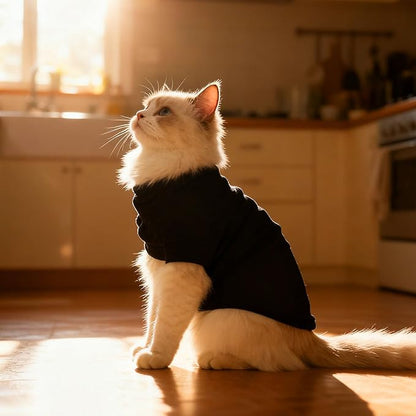 EXPAWLORER Soft Cat Sweater - Sweaters for Cats Only Warm Kitten Clothes, Fall and Winter Pet Coat Pullover Design, Fleece Sweatshirt Clothing Also for Puppy Small Dogs, Black S