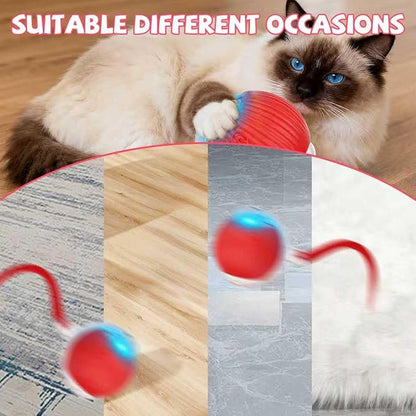 FUICZSN Automatic Interactive Cat Toys Ball, Motion Activated Kitten Toys with Twitchy Tail, 3 Speed Modes & Rechargeable Battery, Fun Indoor Cat Enrichment Toys for Small Medium Large Cats (Red)