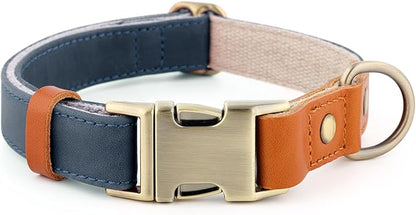 Plutus Pet Genuine Leather & Hemp Dog Collar – Adjustable Heavy Duty Pet Collar with Quick Release Metal Buckle, Soft & Stylish for Puppy and Small, Medium, Large Dogs (Blue, L)