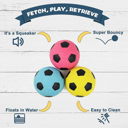 Pawdoer Squeaky Dog Ball, Soft Latex Rubber Squeaky Dog Toys for Small Dogs Puppies, Cute Bounce Squeak Toys Play Fetch Soccer Ball