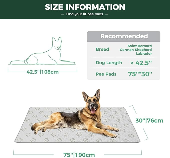 FXW Washable Pee Pads for Dogs, Leak-Proof & Non-Slip, Specifically Designed for Potty Training, 30" x 70" Rectangle, Khaki, 1 Pack