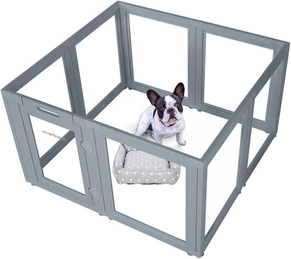 Everfront Clear Dog Play Pen - Easy Assemble Durable Plastic Acrylic Dog Playpen - Dog Playpen Indoor, Puppy Playpen, Cat Playpen, Small Animal Playpen, Dog Play Pen Indoors (Grey, 30.3" H, 8PCS)