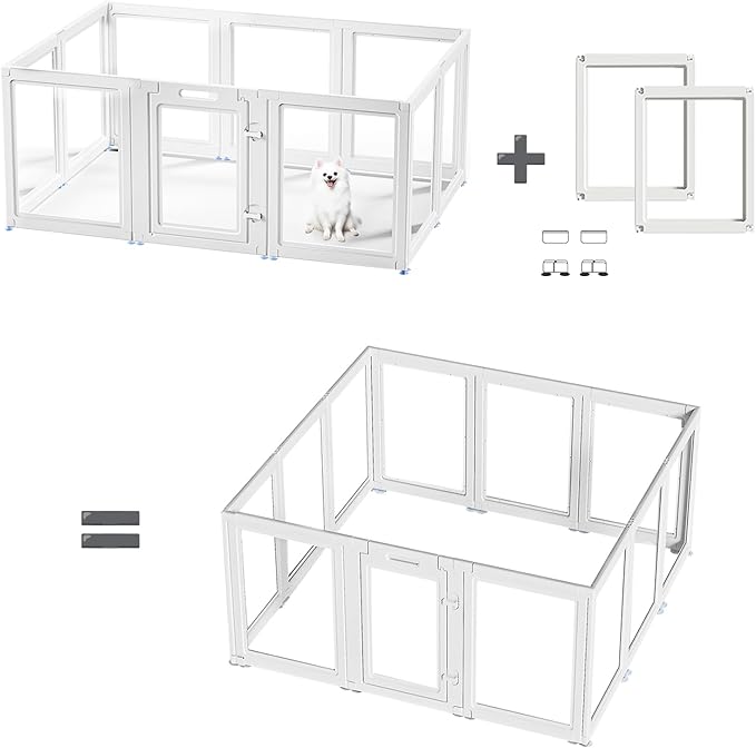 Clear Acrylic Dog Playpen Transparent Dog Playpen Indoor, Easy Assemble Clear Pet Pen for Puppy Bunny Cat Pig, Sturdy & Easy Cleaning Plastic Dog Puppy Fence