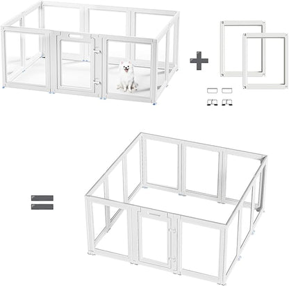 Clear Acrylic Dog Playpen Transparent Dog Playpen Indoor, Easy Assemble Clear Pet Pen for Puppy Bunny Cat Pig, Sturdy & Easy Cleaning Plastic Dog Puppy Fence