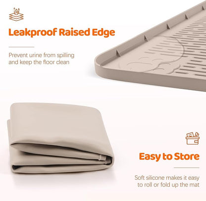 Pee Pads for Dogs, 50" x 35" Extra Large Reusable Silicone Mat, Washable Puppy Training Pads for Potty Training, Non-Slip, Leak-Proof, Indoor Floor Protection (Khaki)