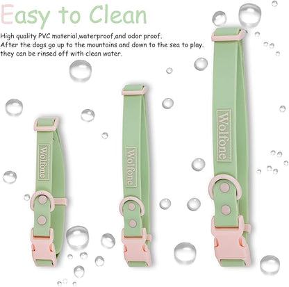 Wolfone Waterproof Dog Collar with Quick Release Buckle， Cute Adjustable Collar for Dogs Comfort Sturdy Durable Odor Proof Easy Care（Mint Green 46-70cm）