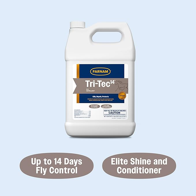 Farnam Tri-Tec 14 Fly Spray for Horses – Long-Lasting Insect Repellent Kills and Repels Flies, Gnats, Ticks & Mosquitoes, Conditions Coat – Up to 14 Days Protection – 128 oz