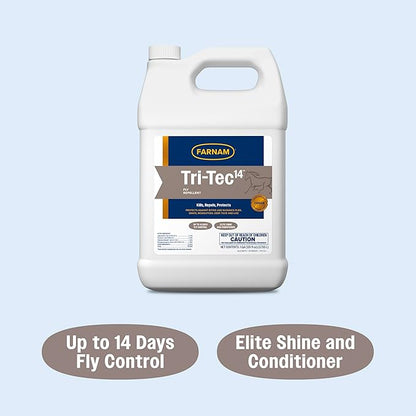 Farnam Tri-Tec 14 Fly Spray for Horses – Long-Lasting Insect Repellent Kills and Repels Flies, Gnats, Ticks & Mosquitoes, Conditions Coat – Up to 14 Days Protection – 128 oz