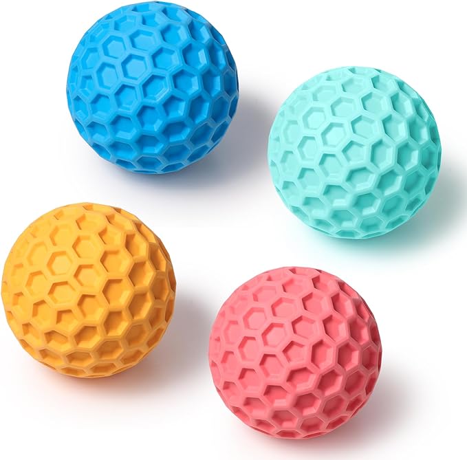 iPettie 4 Pack Honeycomb Dog Toys for Aggressive Chewers – Summer Floating Squeaky Chew Toys for Large Dogs, Safe Rubber for Interactive Play, Tough Puppy Chew Toys for Medium & Big Breeds, 3.15"
