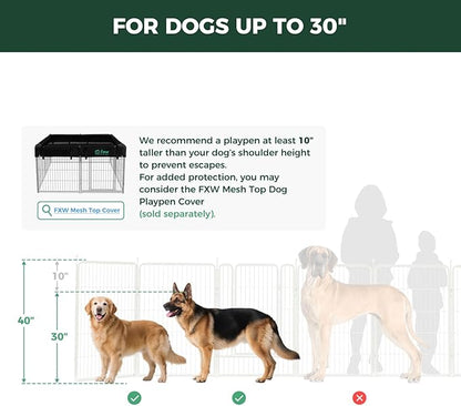 FXW Rollick Unleashed Dog Playpen for Indoor, Yard, RV Camping, 40 inch 24 Panels for Medium and Large Dogs, White│Patented