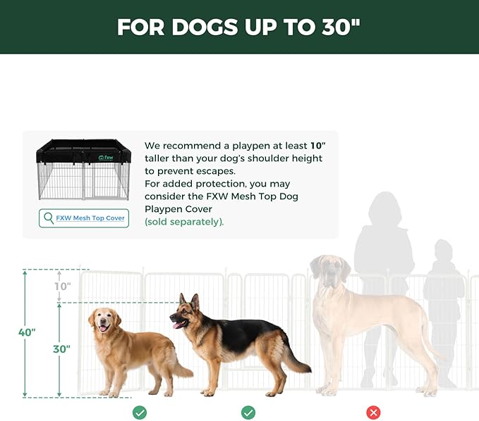 FXW Rollick Unleashed Dog Playpen for Indoor, Yard, RV Camping, 40 inch 48 Panels for Medium and Large Dogs, White│Patented