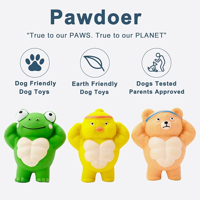 Pawdoer 3 Pack Squeaky Dog Toys for Medium Dogs, Soft Latex Chicken Squeaky Dog Ball, Cute Funny Squeak Different Animals Frog Bear Chicken Pet Toys