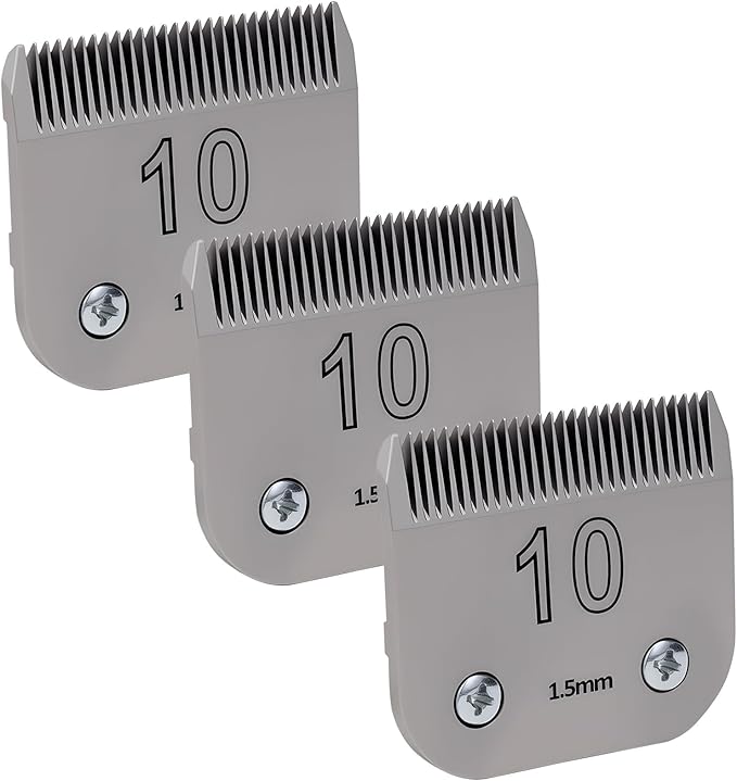 3 Pack 10# Removable Dog Grooming Blades, Made of Carbonized Steel, Suitable for Andis/Oster A5/Wahl KM Series, Cutting Length 1/16" (1.5 mm)