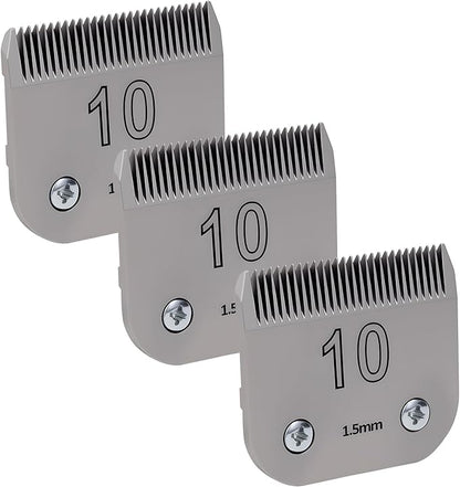 3 Pack 10# Removable Dog Grooming Blades, Made of Carbonized Steel, Suitable for Andis/Oster A5/Wahl KM Series, Cutting Length 1/16" (1.5 mm)