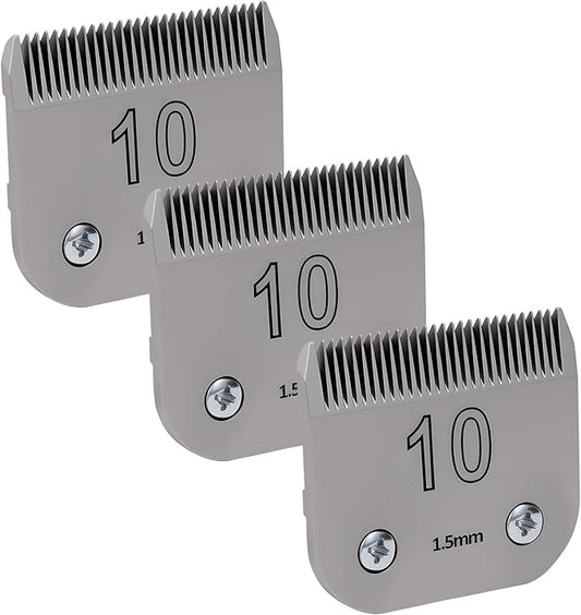 3 Pack 10# Removable Dog Grooming Blades, Made of Carbonized Steel, Suitable for Andis/Oster A5/Wahl KM Series, Cutting Length 1/16" (1.5 mm)