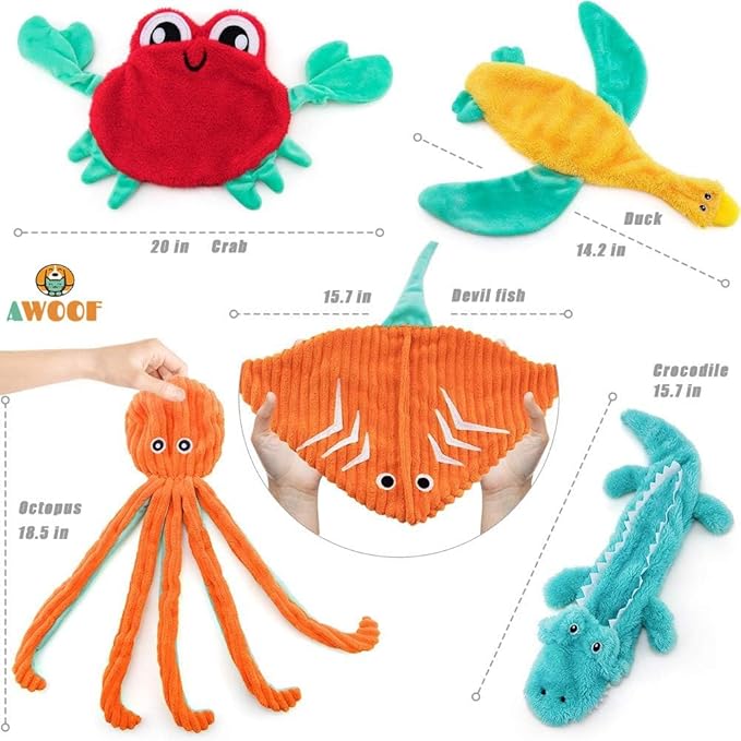AWOOF 5 Pack Dog Squeaky Toys - No Stuffing, Durable Chew Toy Set for Puppy, Small to Large Dogs