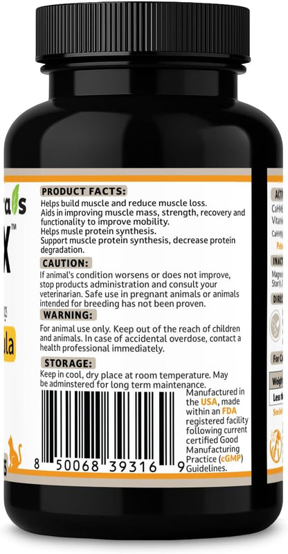MuscleX™ Feline Canine Muscle Formula Cats & Small Dogs with 300 mg CaHMB & Vitamin D3, Natural Muscl Building formula - Helps Reduce Muscle Loss Due to Normal Aging & Improve Injury Recovery(90 Caps)