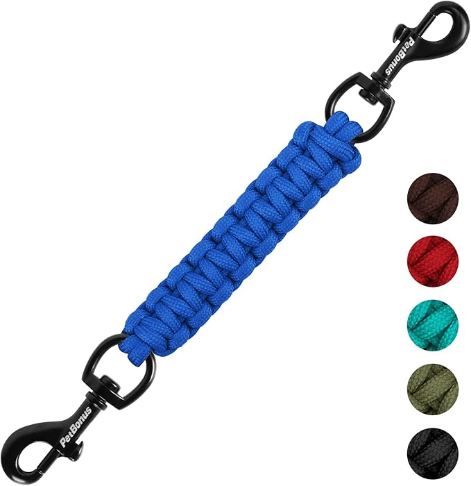 PetBonus Dog Collar Safety Clip, Handmade Backup Safety Strap for Dog Harness, Prong, Pinch Collar, Double Ended Clasp Leash Connector (Blue)