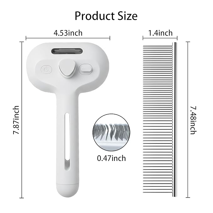 Pet Steam Brush for Dog & Cat, 3-in-1 Steam Grooming Brush - Steam for Shedding & Grooming, Comes with a steel comb, Suitable for long and short haired dogs as well as cats