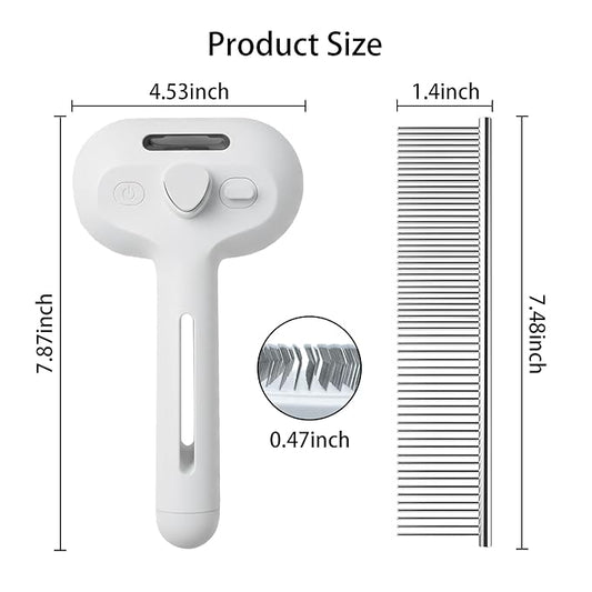 Pet Steam Brush for Dog & Cat, 3-in-1 Steam Grooming Brush - Steam for Shedding & Grooming, Comes with a steel comb, Suitable for long and short haired dogs as well as cats