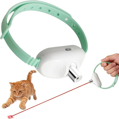 Walfront Cat Toys, Interactive Green Light-Up Collar with Automatic Chasing, USB Rechargeable Adjustable Fit 9.1–13.4"(23–34cm) 2 Modes Wide Beam Angle, Indoor Play for Bored Cats, Fun Exercise