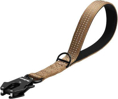 PetBonus Heavy Duty Short Dog Leash, 12 Inch Nylon Traffic Leash with Quick Release Clip, Comfortable Padded Handle, Reflective Training Lead for Medium Large Dogs (Brown, 12")