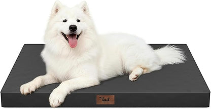 Tail Stories Outdoor Large Washable Dog Bed, Orthopedic Egg Crate Foam Dog Crate Mat for Large Dogs with Removable Oxford Cooling Cover, Black