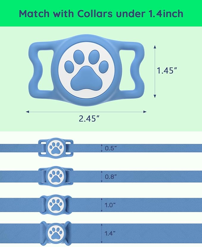 WhoseID IP68 Waterpoof Dog Airtag Holder, Stretchy Silicone Full Body Covered Apple Air Tag Holder for Dog Cat Collar Fit All Width Collar (Blue, 1 Pack)