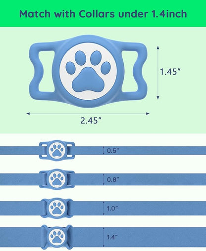 WhoseID IP68 Waterpoof Dog Airtag Holder, Stretchy Silicone Full Body Covered Apple Air Tag Holder for Dog Cat Collar Fit All Width Collar (Blue, 1 Pack)