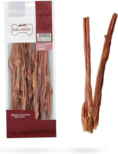 GigaBite Single Ingredient All Natural Free Range Bully Treats and Chews - Bully Sticks/Bladder Sticks/Beef Esophagus by Best Pet Supplies - Bladder Sticks (12 Inch), Pack of 10